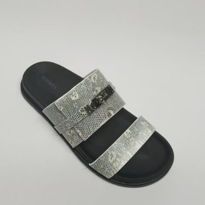 Hermès Couple's Grey Silver Buckle Braided Sandals - Image 9