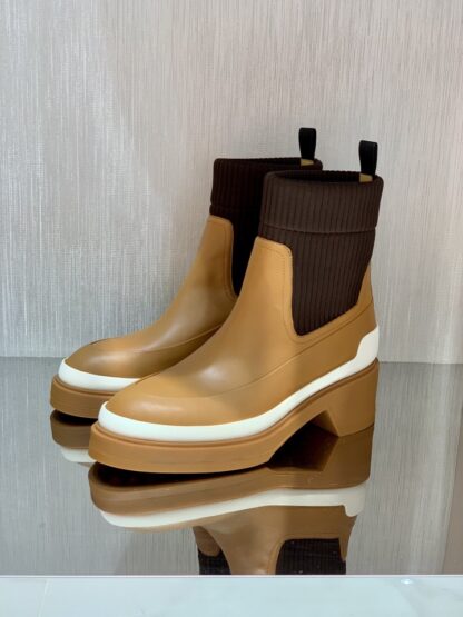 Hermes autumn and winter comfortable leg-modifying brown short boots - Image 7