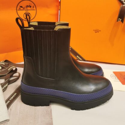 Hermes autumn and winter comfortable black short boots heel height 4cm - Image 8