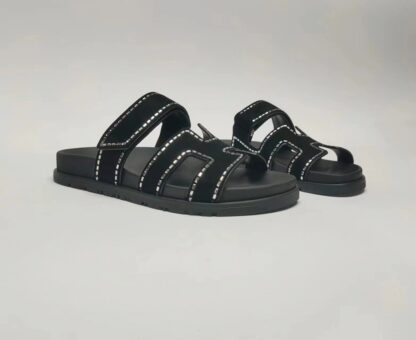 Hermès Couple Braided Black and Silver Slippers - Image 7