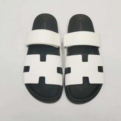 Hermès Couple Braided White and Black Slippers - Image 5