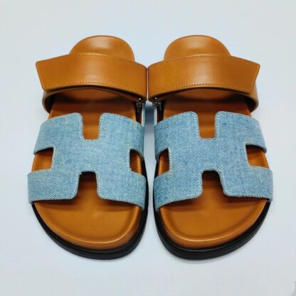 Hermès Couple Braided Brown and Blue Slippers - Image 9