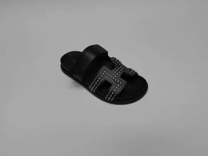 Hermès Couple's Braided Black with Silver Bead Slippers - Image 8