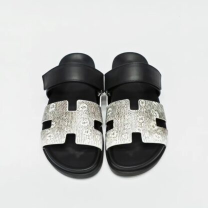 Hermès classic black and silver couple woven slippers - Image 9