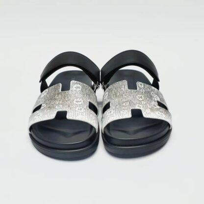 Hermès classic dark silver couple woven slippers - Image 9
