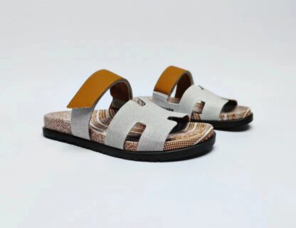 Hermès classic gray-brown couple woven slippers - Image 9