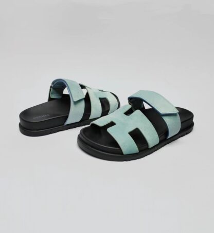 Hermès classic blue-grey couple woven slippers - Image 9