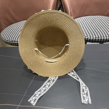 Dior lace bow flat top straw hat - Image 10