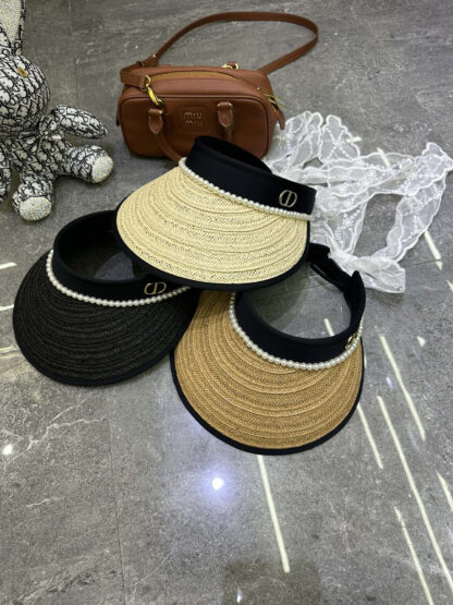 Dior lace pearl grass sunscreen black vinyl empty top hat - Image 10