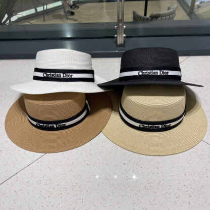 Dior Flat Bucket Hat Simple Straw Hat - Image 10