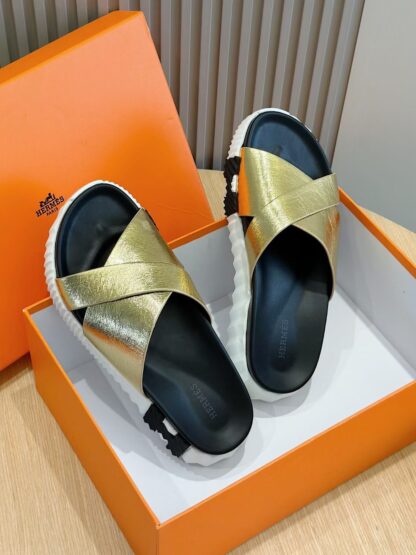 Hermès Gold Men's Cross Ultra Light Comfort Slippers - Image 9
