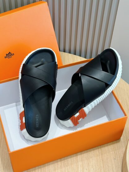 Hermès black and orange men's cross-over ultra-light and comfortable slippers - Image 9