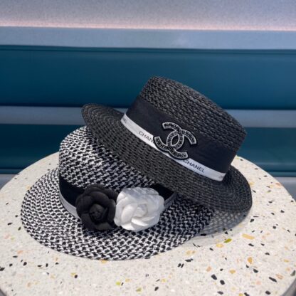 Chanel Camellia Hepburn Retro Flat Straw Hat - Image 9