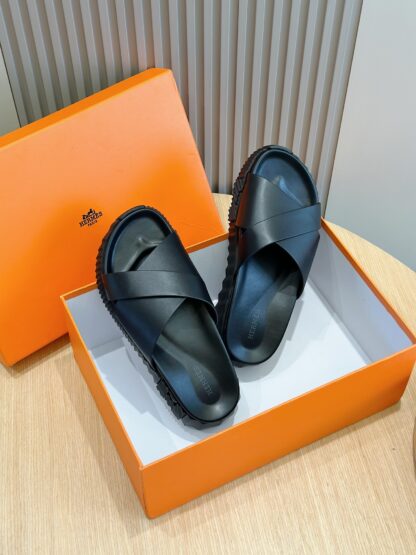 Hermès Pure Black Men's Cross Ultra Lightweight Comfort Slippers - Image 7