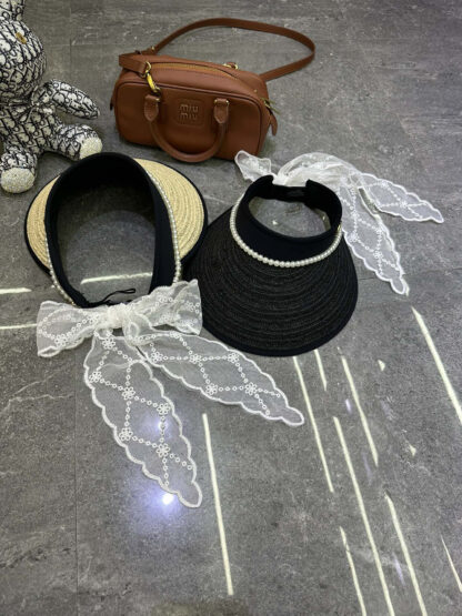 Dior lace pearl grass sunscreen black glue empty top hat - Image 10