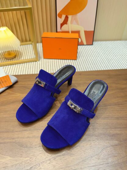 Hermès new pure handmade dark blue stiletto sandals - Image 8