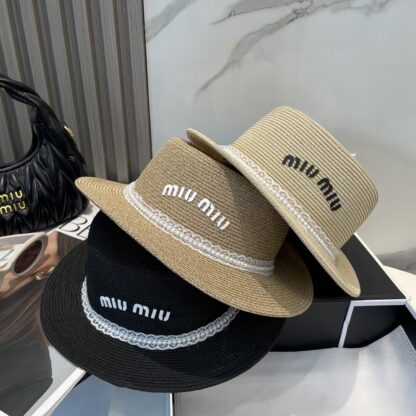 Miu Miu lace trim flat top straw hat - Image 10