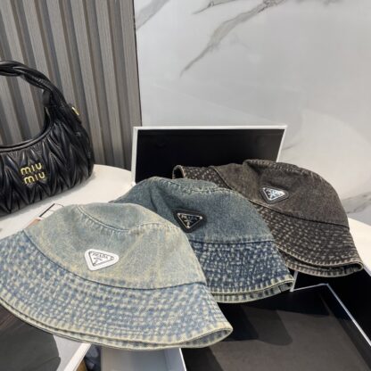 Prada washed soft denim bucket hat for men and women - Image 9