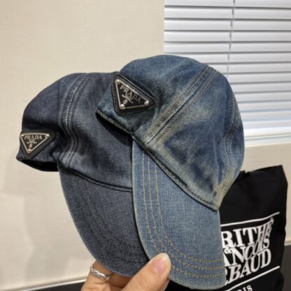 Prada denim inverted triangle baseball cap - Image 9