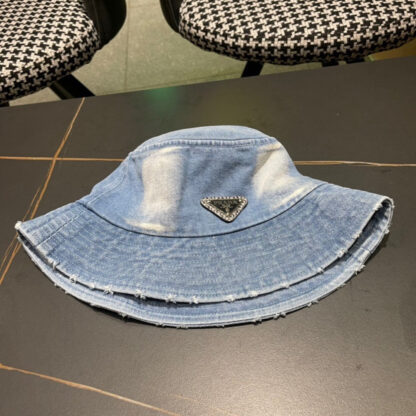Prada Denim Triangle Bucket Hat - Image 9