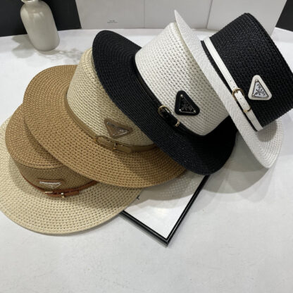 Prada new wide brim hat flat top straw hat - Image 9