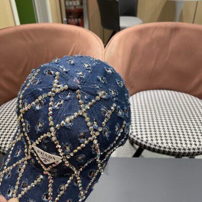 Prada summer fashion brand hole denim water brick retro hard baseball cap - Image 9