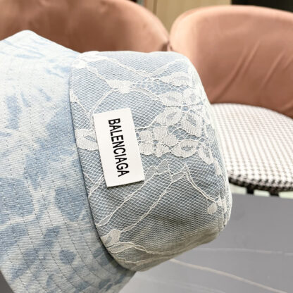 Balenciaga Spring Denim Embroidered Lace Bucket Hat - Image 9