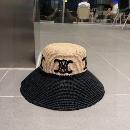 Celine premium embroidered logo raffia bucket hat - Image 7