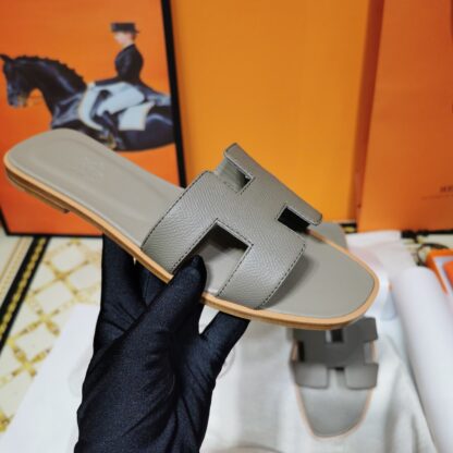 Hermès Elephant Grey Handmade Slippers - Image 9