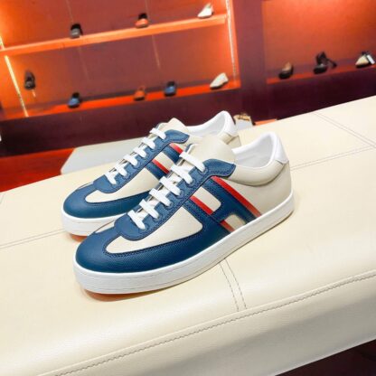 Hermès beige and blue high-end men's low-top thick-soled casual sneakers - Image 9