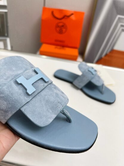 Hermès Spring and Summer Blue Daily Home Travel Holiday Essential Slippers - Image 8