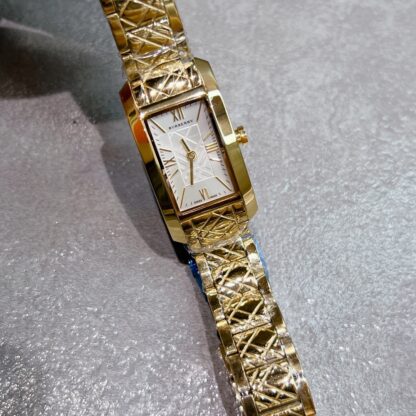 Burberry rectangular dial checkered steel strap quartz women's watch - Image 9