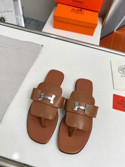 Hermes spring and summer dark brown daily home travel vacation essential slippers - Image 8