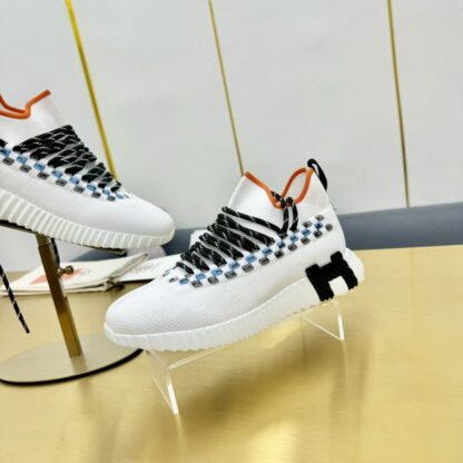 Hermès Spring and Summer Classic Couples British Style White, Black and Orange Colorblock Sports Casual Shoes - Image 9
