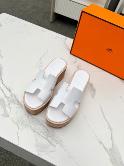 Hermès early spring new white pure handmade thick-soled platform slippers - Image 9
