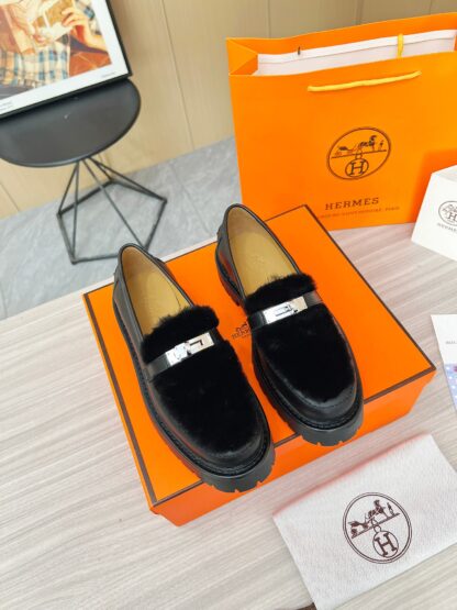 Hermès black comfortable trendy leather loafers - Image 9