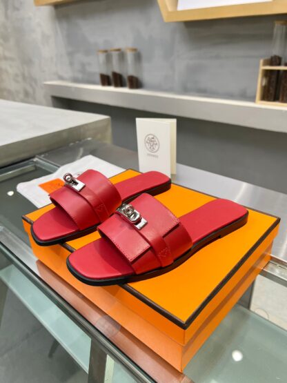 Hermès early spring new red pure handmade leather slippers - Image 9
