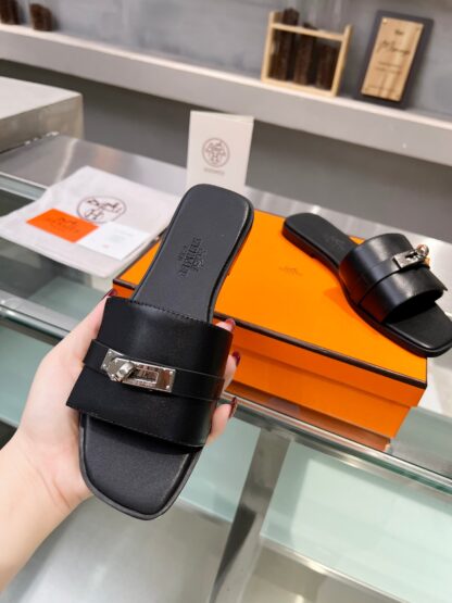 Hermès early spring new black handmade leather slippers - Image 9