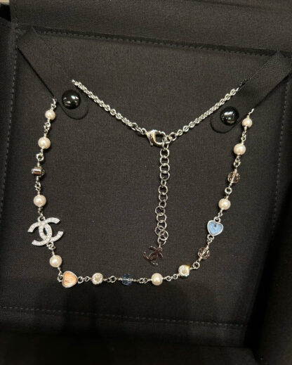 Chanel love color pearl double c silver necklace - Image 9