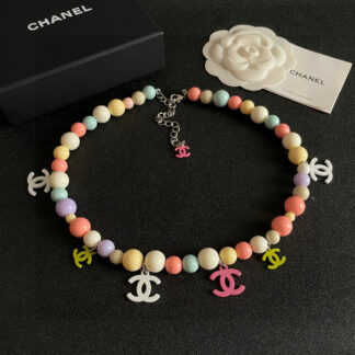 Chanel colorful macaron color multi-pendant ball double C necklace