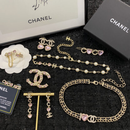 Chanel Pink Heart Letter Pearl Choer Necklace - Image 9