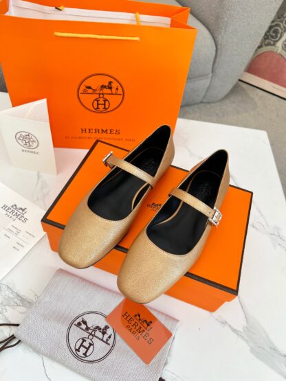 Hermès new pure handmade gold trendy loafers - Image 9
