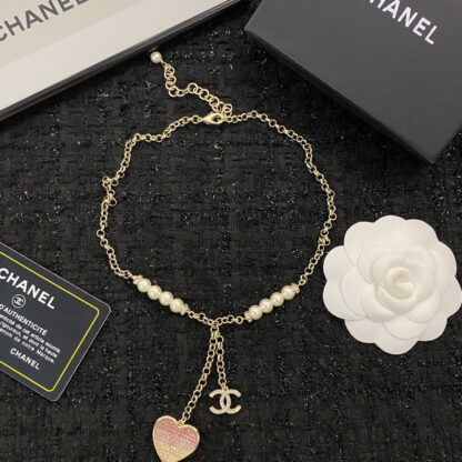 Chanel Gradient Pink Diamond Heart Pearl Necklace - Image 8