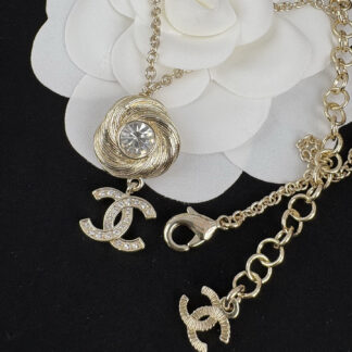 Chanel Gold Rotating Thread Double C Pendant Necklace