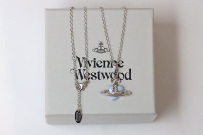 Vivienne Westwood blue enamel heart Saturn necklace - Image 8