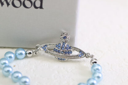 Vivienne Westwood Grey Blue Saturn Pearl Bracelet - Image 9