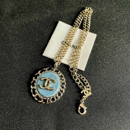 Chanel Denim Blue Double C Necklace - Image 9