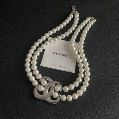Chanel Double Pearl Double C Necklace - Image 7