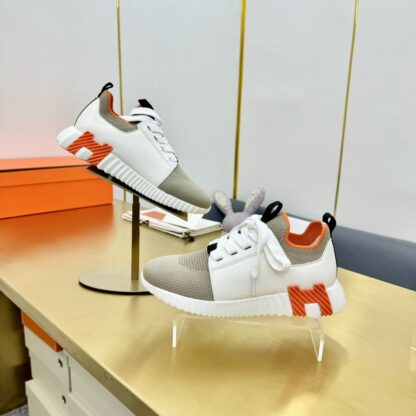 Hermes Spring and Summer Couples White Apricot Orange Colorblock Breathable and Durable Sports Casual Shoes - Image 9