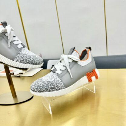 Hermes Spring and Summer Couples British Gray, White and Orange Colorblock Breathable and Durable Sports Casual Shoes - Image 9